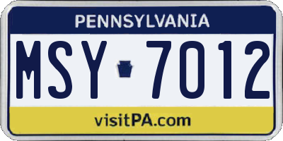 PA license plate MSY7012
