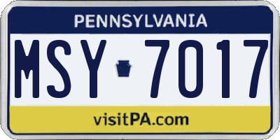 PA license plate MSY7017