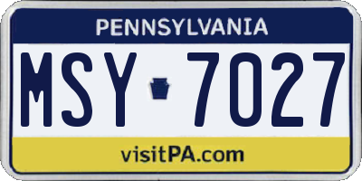 PA license plate MSY7027