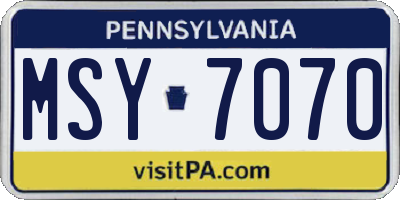 PA license plate MSY7070