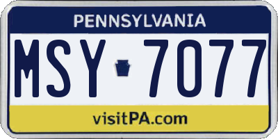 PA license plate MSY7077
