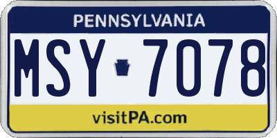 PA license plate MSY7078