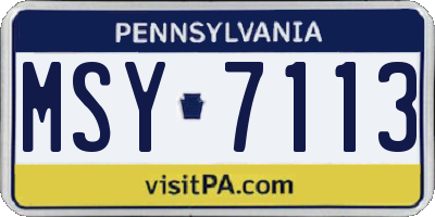 PA license plate MSY7113
