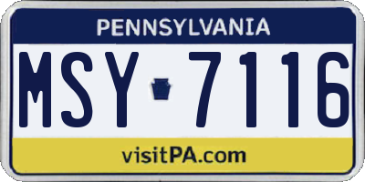 PA license plate MSY7116