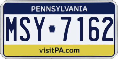 PA license plate MSY7162