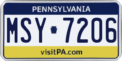 PA license plate MSY7206