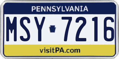 PA license plate MSY7216
