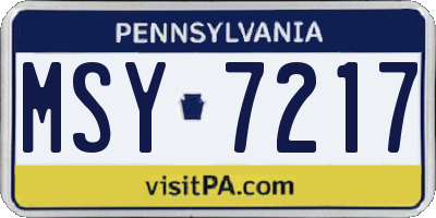 PA license plate MSY7217