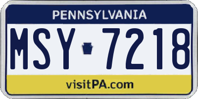 PA license plate MSY7218