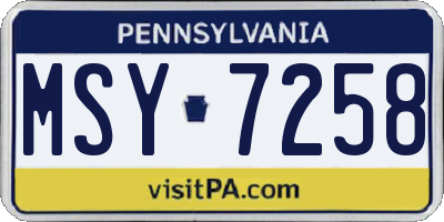PA license plate MSY7258