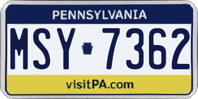 PA license plate MSY7362