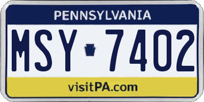PA license plate MSY7402