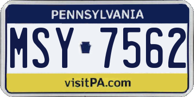 PA license plate MSY7562