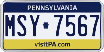 PA license plate MSY7567