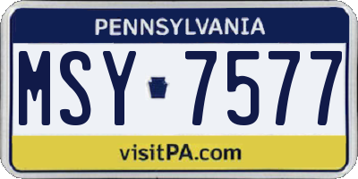 PA license plate MSY7577
