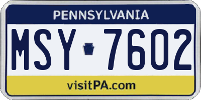 PA license plate MSY7602