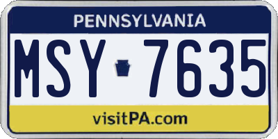 PA license plate MSY7635