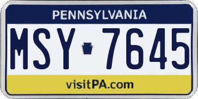 PA license plate MSY7645