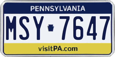 PA license plate MSY7647