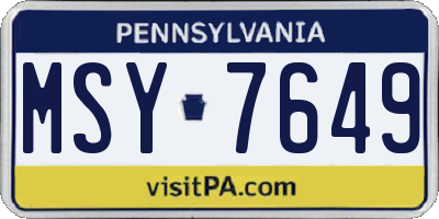 PA license plate MSY7649