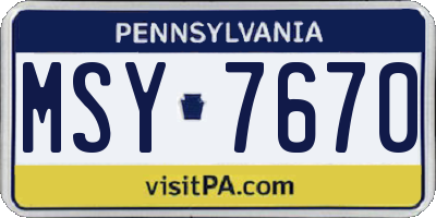 PA license plate MSY7670