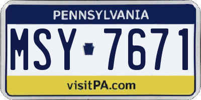 PA license plate MSY7671