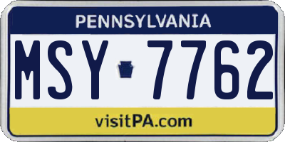 PA license plate MSY7762