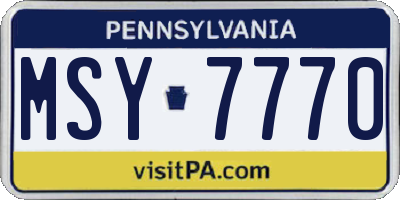 PA license plate MSY7770