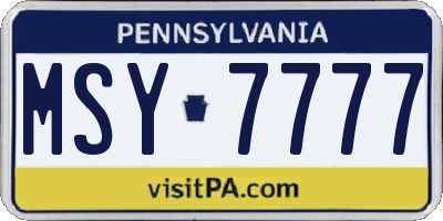 PA license plate MSY7777