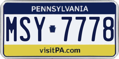 PA license plate MSY7778