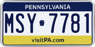 PA license plate MSY7781