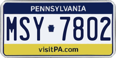 PA license plate MSY7802