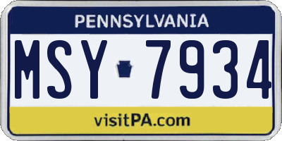 PA license plate MSY7934