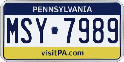 PA license plate MSY7989