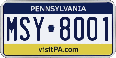 PA license plate MSY8001