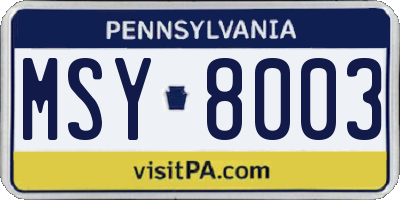 PA license plate MSY8003