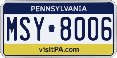 PA license plate MSY8006
