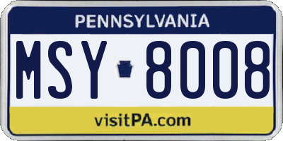 PA license plate MSY8008