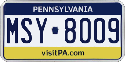 PA license plate MSY8009