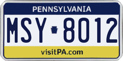 PA license plate MSY8012