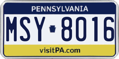 PA license plate MSY8016