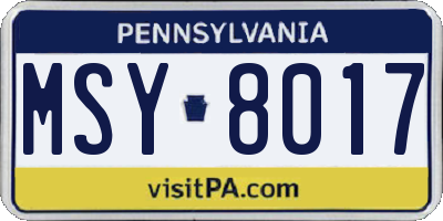PA license plate MSY8017