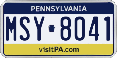 PA license plate MSY8041