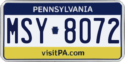 PA license plate MSY8072