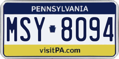 PA license plate MSY8094