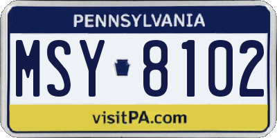 PA license plate MSY8102