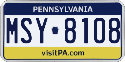 PA license plate MSY8108