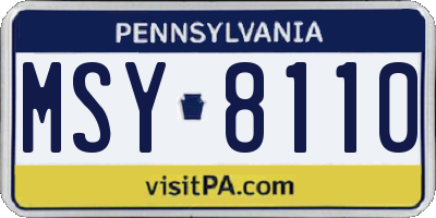 PA license plate MSY8110