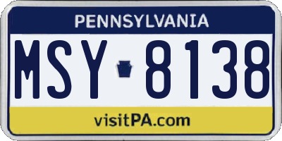 PA license plate MSY8138