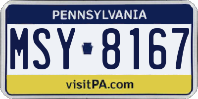 PA license plate MSY8167